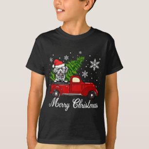 Lhasa Apso Dog Reiten Red Truck Merry Christmas De T-Shirt
