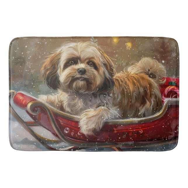 Lhasa Apso Dog Weihnachtsfest Badematte (Vorderseite)