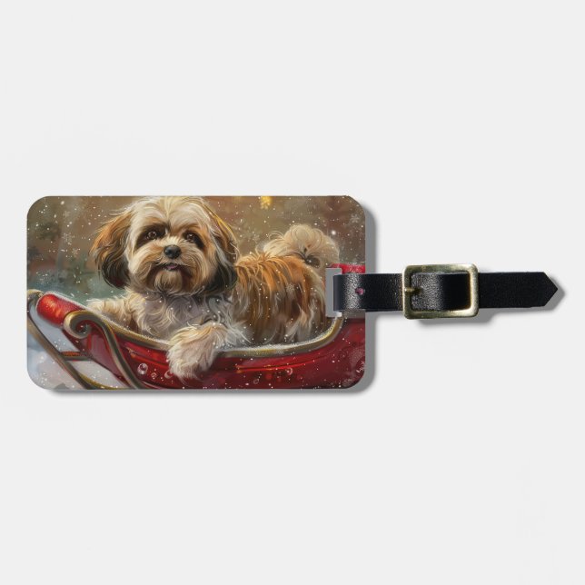 Lhasa Apso Dog Weihnachtsfest Gepäckanhänger (Vorderseite horizontal)