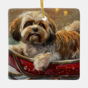 Lhasa Apso Dog Weihnachtsfest Keramikornament