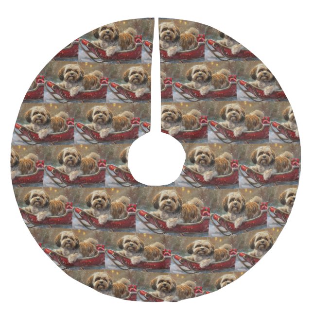 Lhasa Apso Dog Weihnachtsfest Polyester Weihnachtsbaumdecke (Vorderseite)