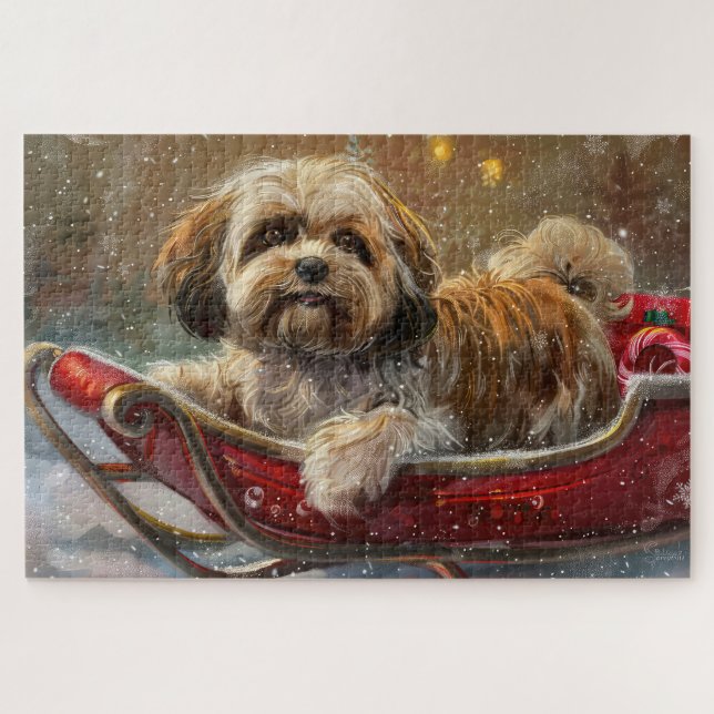Lhasa Apso Dog Weihnachtsfest Puzzle (Horizontal)