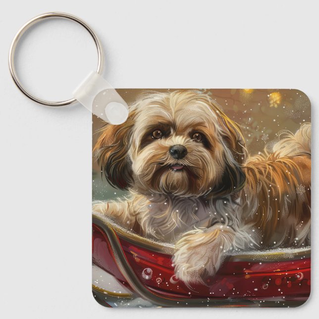 Lhasa Apso Dog Weihnachtsfest Schlüsselanhänger (Vorderseite)