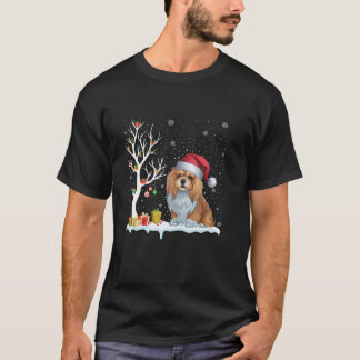 Lhasa Apso Dog Weihnachtsmannmütze Festlicher Baum T-Shirt