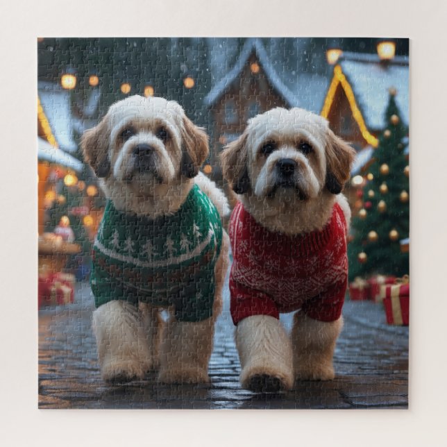Lhasa Apso Dogs Christmas Snow Holiday Puzzle (Vertikal)