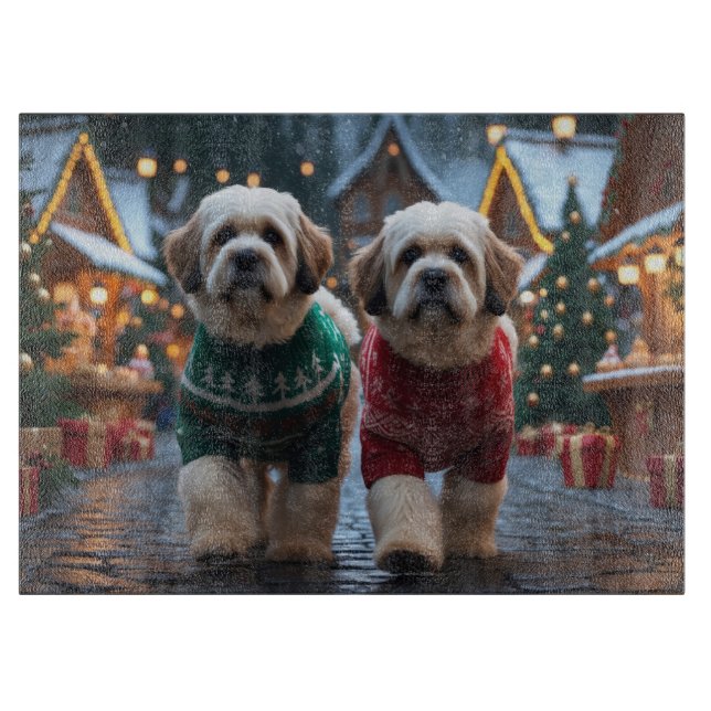 Lhasa Apso Dogs Christmas Snow Holiday Schneidebrett (Vorderseite)