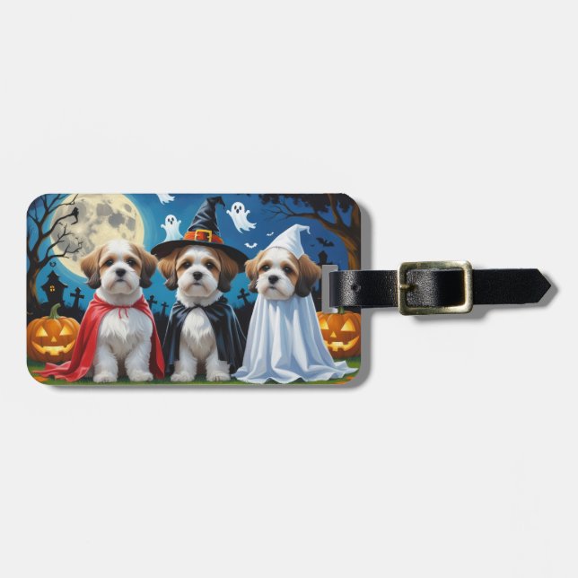 Lhasa Apso Dogs Pumpkin Halloween Funny Gepäckanhänger (Vorderseite horizontal)