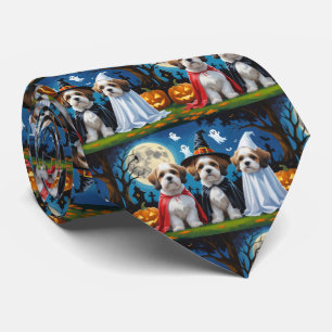 Lhasa Apso Dogs Pumpkin Halloween Funny Krawatte