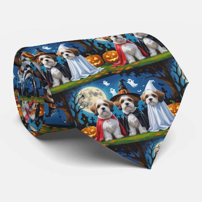 Lhasa Apso Dogs Pumpkin Halloween Funny Krawatte (Gerollt)