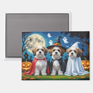 Lhasa Apso Dogs Pumpkin Halloween Funny Magnet