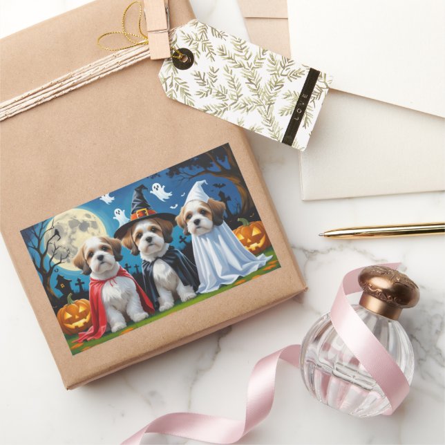 Lhasa Apso Dogs Pumpkin Halloween Funny Rechteckiger Aufkleber (Schenken)