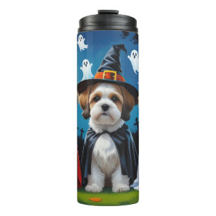 Lhasa Apso Dogs Pumpkin Halloween Funny Thermosbecher