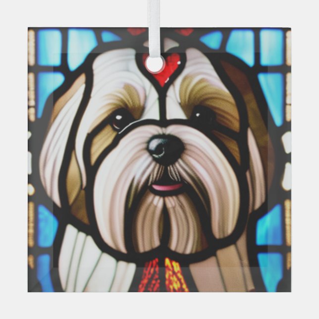Lhasa Apso, "Festes Glas" Ornament Aus Glas (Vorderseite)