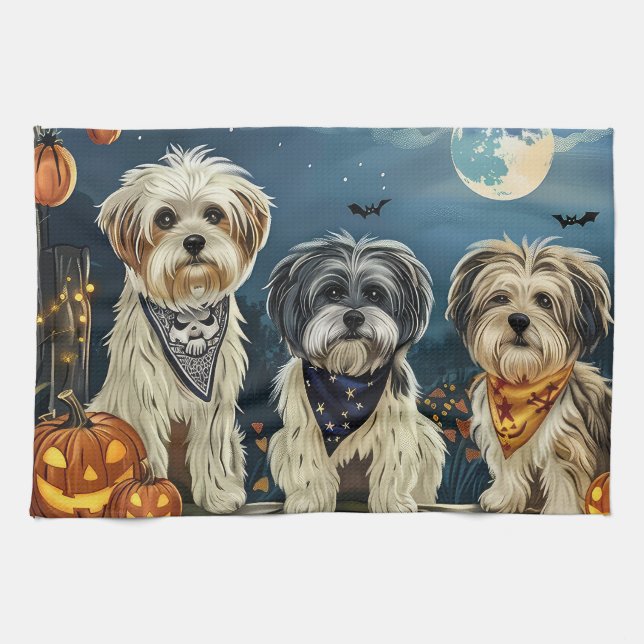 Lhasa Apso Halloween Spooky Geschirrtuch (Horizontal)