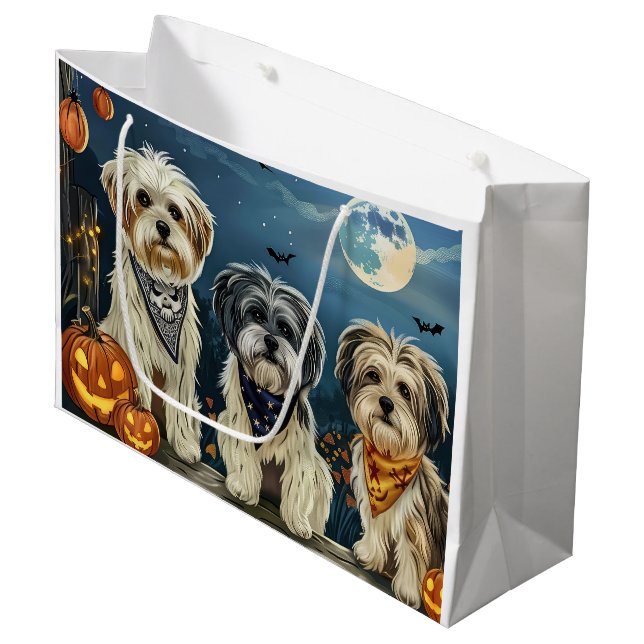 Lhasa Apso Halloween Spooky Große Geschenktüte (Vorderseite Schrägansicht)
