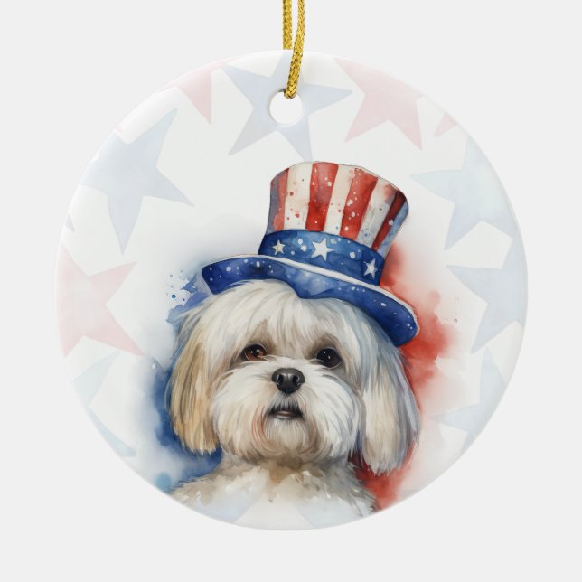 Lhasa Apso Hund, 4. Juli Personalisiert Keramik Ornament (Vorne)