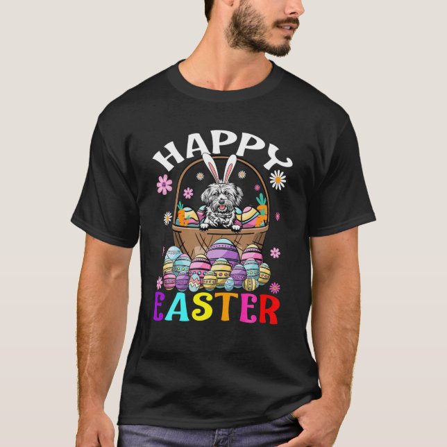 Lhasa Apso Hund Happy Oaster Bunny Eggs Ostern T-Shirt (Vorderseite)