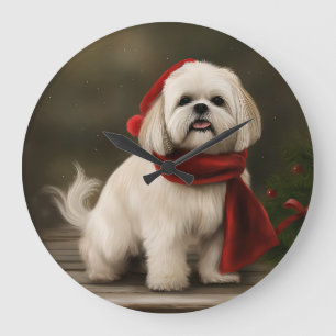 Lhasa Apso Hund im Schnee Weihnachten Große Wanduhr