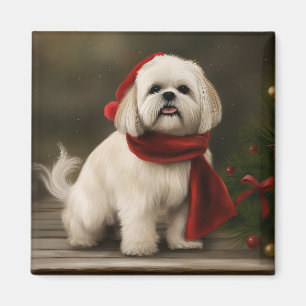 Lhasa Apso Hund im Schnee Weihnachten Magnet