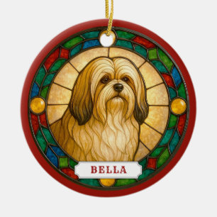 Lhasa Apso Hund Keramik Kreis Ornament