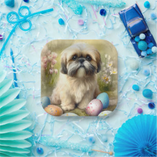 Lhasa Apso Hund mit Ostereiern Feiertag  Pappteller