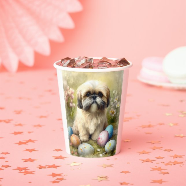 Lhasa Apso Hund mit Ostereiern Urlaub Pappbecher (Insitu)