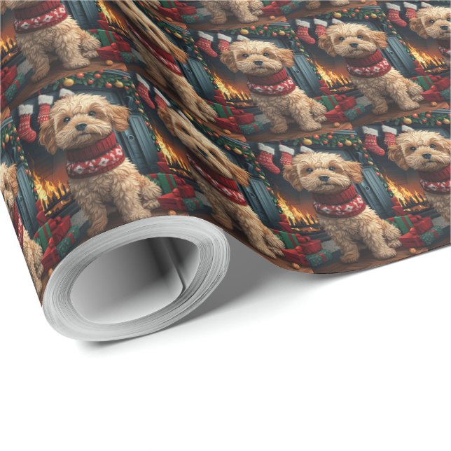 Lhasa Apso Hund mit Weihnachtsgeschenken Kamin Geschenkpapier (Rolleneckpunkt)