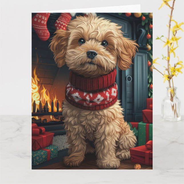 Lhasa Apso Hund mit Weihnachtsgeschenken Kamin Karte (Gelbe Blume)
