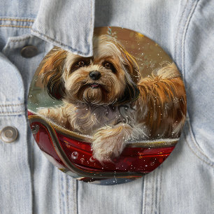 Lhasa Apso Hund Weihnachtsfestlich Button