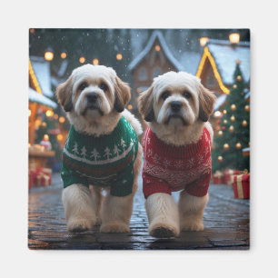 Lhasa Apso Hunde Weihnachten Schnee Urlaub Magnet