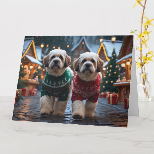 Lhasa Apso Hunde Weihnachtsschneeurlaub Karte (Gelbe Blume)
