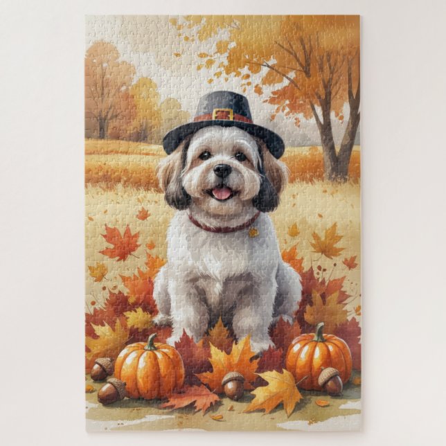 Lhasa Apso im Herbst Erntedank Art Puzzle (Vertikal)