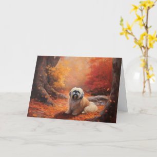 Lhasa Apso im Herbst inspiriert durch fallende Blä Karte