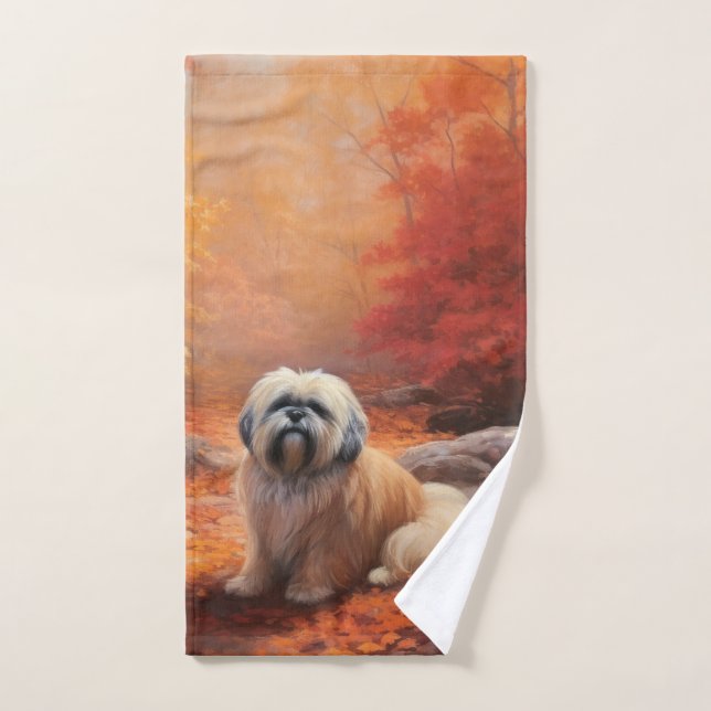 Lhasa Apso im Herbst Leaves Fall Inspiriert Badhandtuch Set (Handtuch)