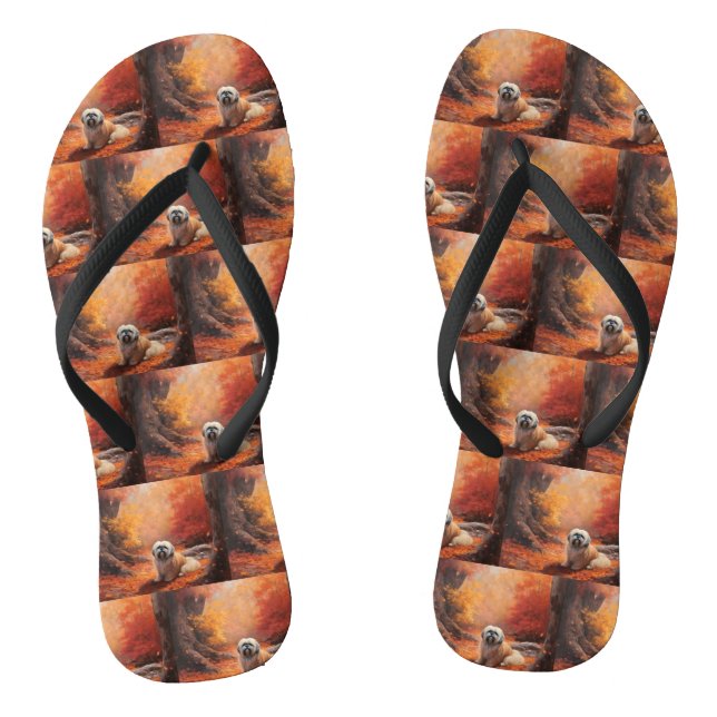 Lhasa Apso im Herbst Leaves Fall Inspiriert Flip Flops (Fußbett)
