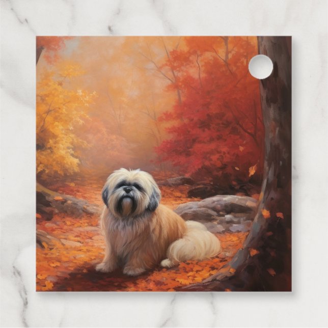 Lhasa Apso im Herbst Leaves Fall Inspiriert Geschenkanhänger (Rückseite)