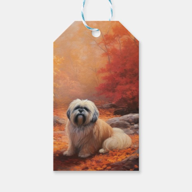 Lhasa Apso im Herbst Leaves Fall Inspiriert Geschenkanhänger (Vorderseite)