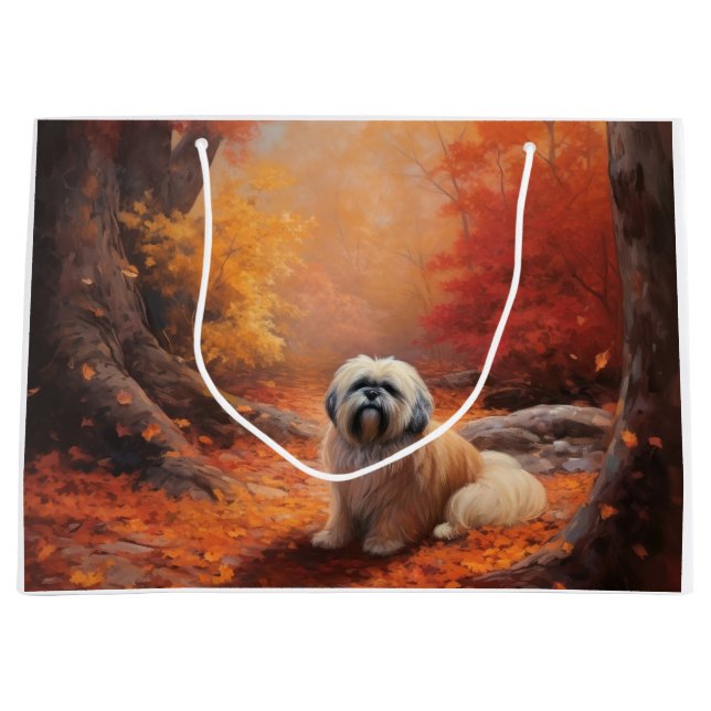 Lhasa Apso im Herbst Leaves Fall Inspiriert Große Geschenktüte (Vorderseite)