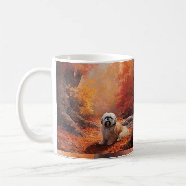 Lhasa Apso im Herbst Leaves Fall Inspiriert Kaffeetasse (Links)