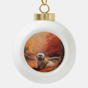 Lhasa Apso im Herbst Leaves Fall Inspiriert Keramik Kugel-Ornament
