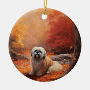 Lhasa Apso im Herbst Leaves Fall Inspiriert Keramik Ornament