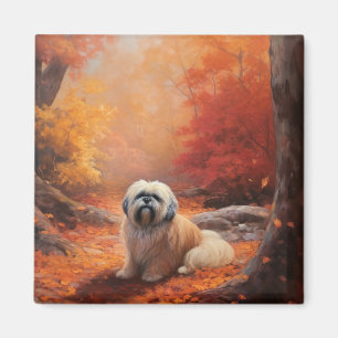 Lhasa Apso im Herbst Leaves Fall Inspiriert Magnet