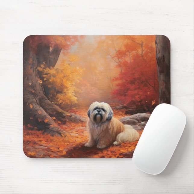 Lhasa Apso im Herbst Leaves Fall Inspiriert Mousepad (Mit Mouse)