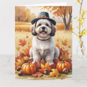 Lhasa Apso im Herbstlaub Erntedank Kunst Karte