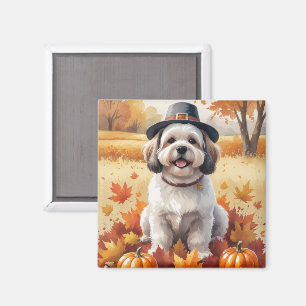 Lhasa Apso im Herbstlaub Erntedank Kunst Magnet