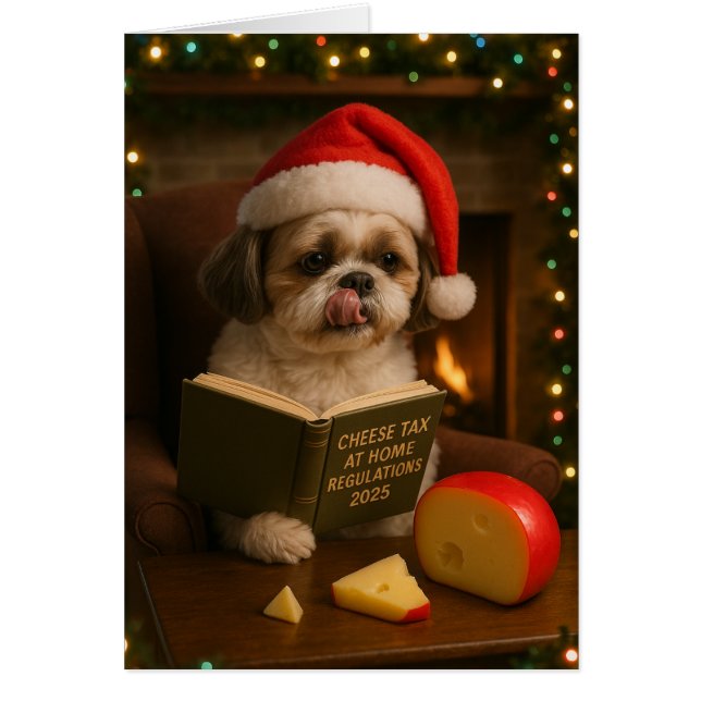 Lhasa Apso 'Käse-Steuer' Weihnachtskarte (Vorne)