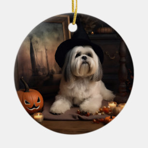 Lhasa Apso Kürbisse Halloween Gruselig Keramik Ornament