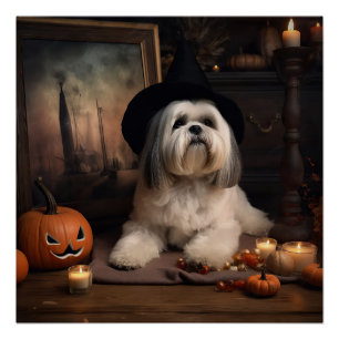 Lhasa Apso Kürbisse Halloween Gruselig Poster