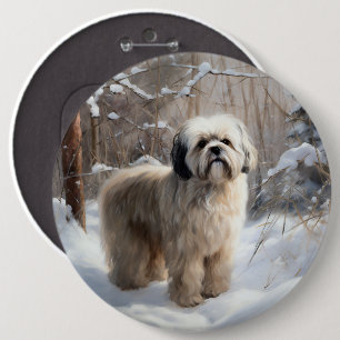 Lhasa Apso Lass es schneien Weihnachten Button