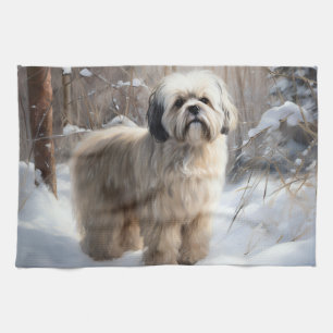 Lhasa Apso Lass es schneien Weihnachten Geschirrtuch